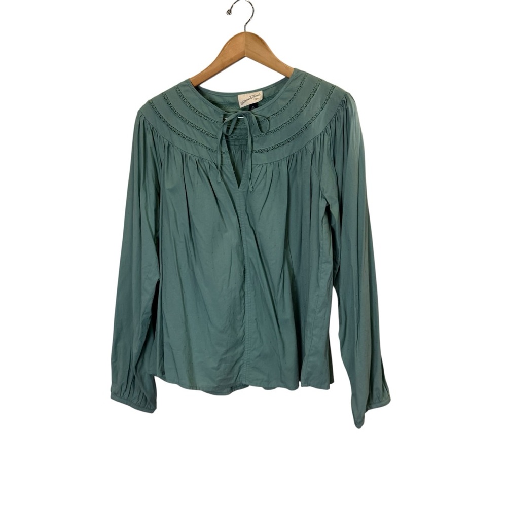 Universal Thread Women’s Green Pintuck Poet Blouse Tassel Tie-Front Sz M